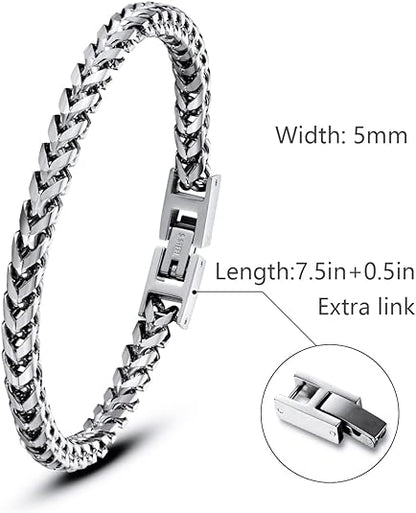 Men's Bracelet - Stainless Steel Fold Over Clasp Franco Chain Bracelets Men's Jewelry