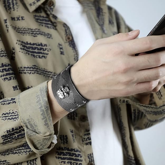 TURTLEDOVE Mens Leather Bracelet Cuff - Vintage Wristband with Wide Belt, Gifts for Brother, Dad, Boyfriend or Husband