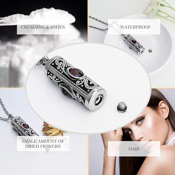 XIUDA Crystal Cremation Urn Necklace for Ashes Keepsake Cremation Jewelry for Human Ashes Stainless Steel Memorial Pendant with Flower