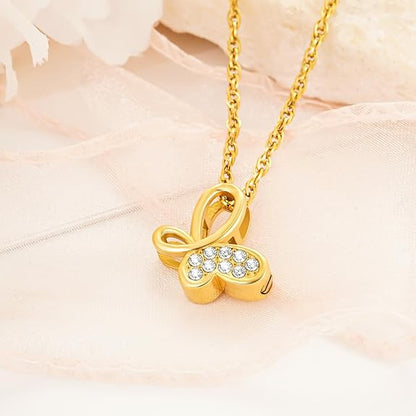 XIUDA Cremation Urn Necklace for Ashes with Crystal Butterfly Urn Jewelry Stainless Steel Memorial Keepsake Urn Pendant for Women