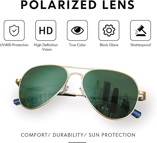 DADA-PRO Aviator Sunglasses for Men Polarized Retro Vintage Shades, Mirrored for Driving, UV Protection