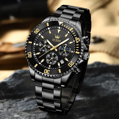 OLEVS Watches for Men Classic with Date Business Dress Luxury Big Face Waterproof Luminous Mens Wrist Watch Analog Two Tone Stainless Steel Men Watch