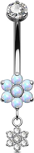 Titanium Dangle Belly Button Rings 14g Belly Rings Internally Threaded Navel Rings Flower