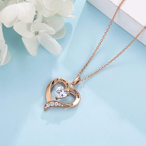 Mom Necklace 925 Sterling Silver Heart Necklace for Women Engraved I Love You