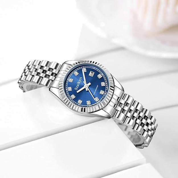 Szaikyri Classic Watch for Women with Solid Stainless Steel Band Ladies Dress Watch Womens Calendar Watch