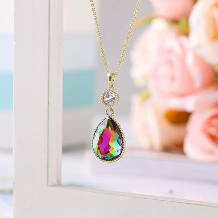 18 * 13MM Big Teardrop Crystal Pendant Dangle Necklaces and Earrings Jewelry Sets for Women Glod Plated