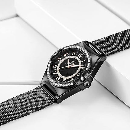 SK Ladies Easy Read Watch with Arabic Numerals Crystal Diamond Women Dress Watches Water Resistant