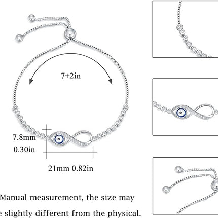 Evil Eye Bracelet 925 Sterling Silver Infinity Bracelets for Women Ankle Bracelet Valentine's Day Birthday Graduation Party Jewelry Gifts for Girls