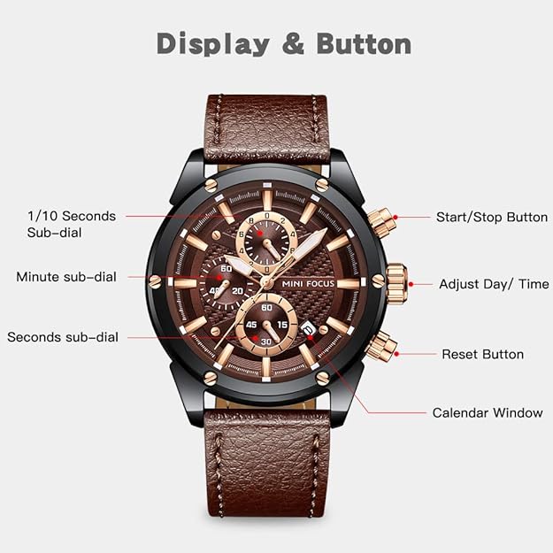 Mini Focus Men Watches Business Casual Wrist Watches (Multifunction/Waterproof/Luminous/Calendar) Genuine Leather Band Fashion Watch for Men