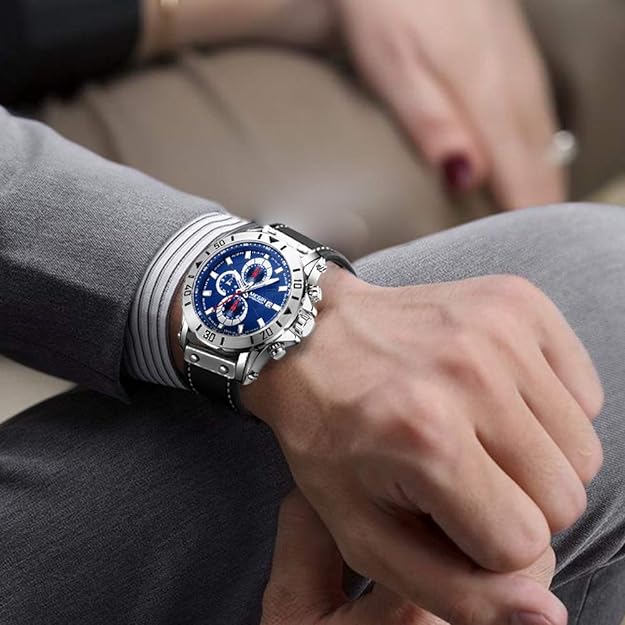 MEGIR Men's Analog Business Quartz Chronograph Luminous Watch with Stylish Leather Strap for Sports 2081