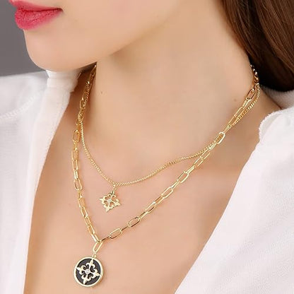 Layered Necklaces for women Necklaces for Women Fashion Pendant Layering Necklace Coin Necklaces Trendy Lightweight Choker Chain Necklace（N3-06）