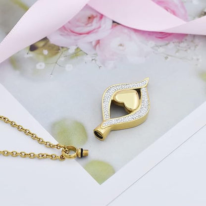 Crystal Teardrop Heart Cremation Urn Pendant Memorial Necklace for Women Stainless Steel Ashes Holder Keepsake Jewelry