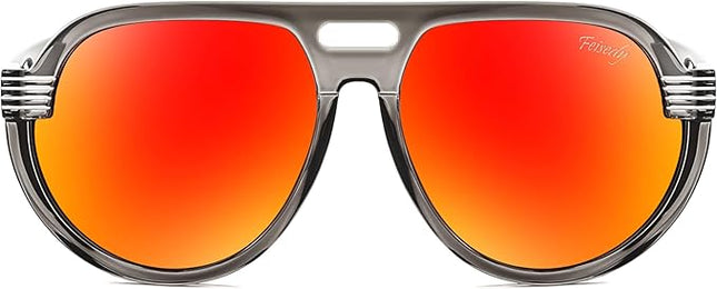 FEISEDY Steampunk with Side Shields Aviator Sunglasses for Men Women 80s Retro Flat Top Oversized Polarized Shades B0096