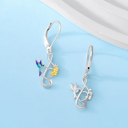 JBAERD Pig/Hummingbird/Tulip/Ladybug/Flamingo/Turtle Earrings 925 Sterling Silver LeverBack Dangle Earrings Cute Animal Jewelry Gifts for Women