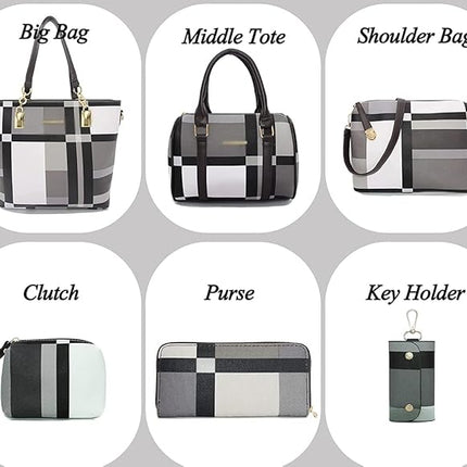 ZiMing 6-Pcs Women Handbag Purse Shoulder Bag Totes Satchel Bag Top-Handle Boston Bag Crossbody Bag Wallet Messenger Bag Set