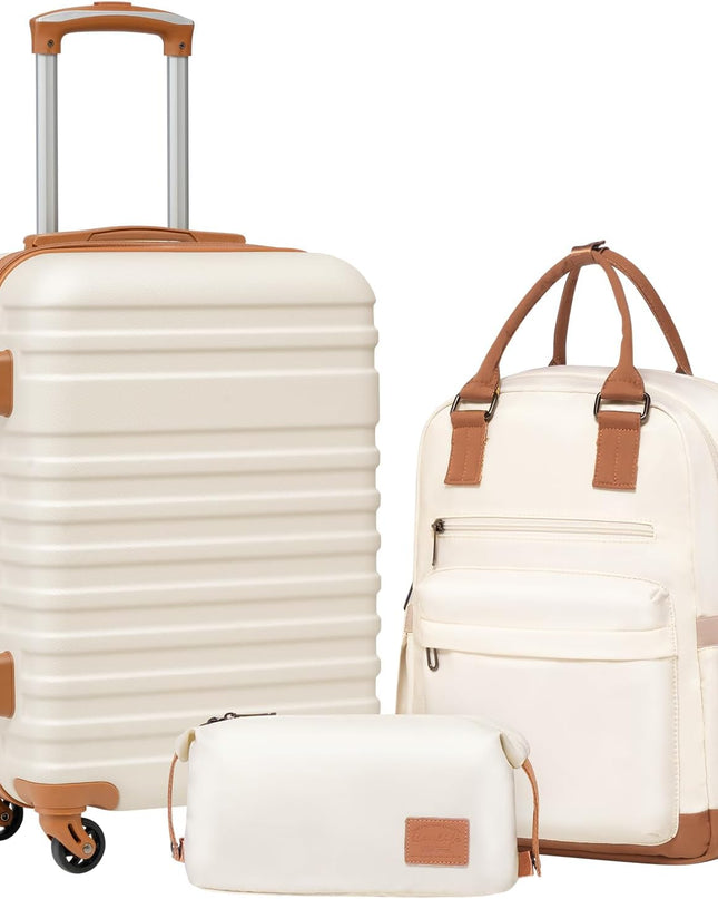 Coolife Luggage Sets Suitcase Set 3 Piece Luggage Set Carry On Hardside Luggage with TSA Lock Spinner Wheels (White, 3 piece set (BP/TB/20))
