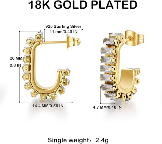 Gold Earrings for Women Girls,14K Gold Plated Hoop Earrings with 925 Sterling Silver Post Cubic Zirconia Huggie Earrings| CZ Stud Earring