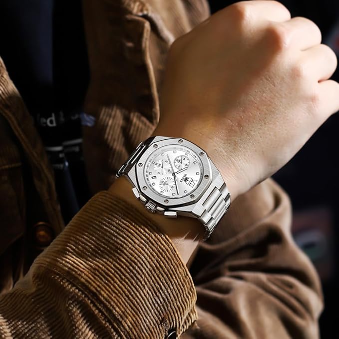 OLEVS Watches for Men Stainless Steel Business Dress Large Easy to Read Analog Watch Waterproof Luminous Casual Luxury Men Watch