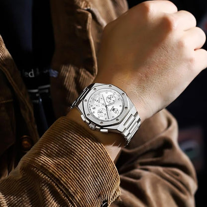 OLEVS Watches for Men Stainless Steel Business Dress Large Easy to Read Analog Watch Waterproof Luminous Casual Luxury Men Watch