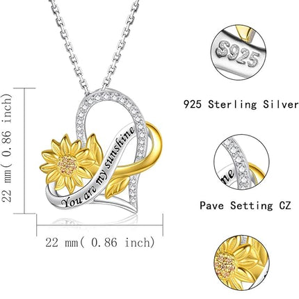 APOTIE You Are My Sunshine Necklace Sterling Silver Infinity Cross Heart Sunflower Pendant Flower Inspirational Jewelry Gift for Mom Daughter Wife Women