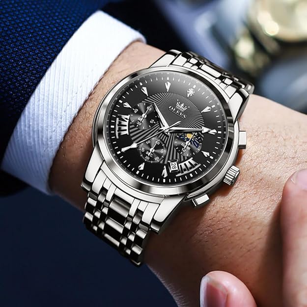 OLEVS Men's Luxury Watch Waterproof Luminous Easy Read Chronograph Watches Full Gold/White Dail/Black Face with Calendar Wristwatch