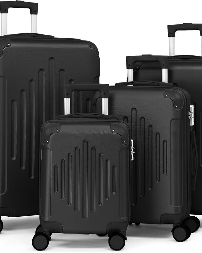 Karl home Luggage Set 4 Piece Suitcase Sets with TSA Lock Moulded Corner 4 Spinner Wheels, ABS Hardside Trolley Travel Case for Carry On Check-in Business Trip, Black (16/20/24/28)