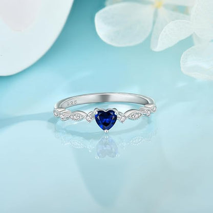 925 Sterling Silver Stackable Rings Birthstone Promise Rings Thin Half Eternity Halo Cubic Zirconia Wedding Band Rings Jewelry for Women Her, Size 6-10