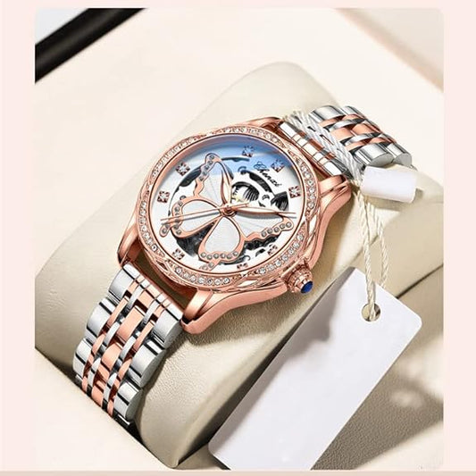 Reginald Watches for Women Fashion Casual Dress Watch Waterproof Butterfly Skeleton Dial Automatic Mechanical Watch