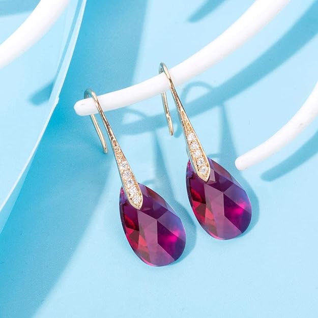 Austrian Crystal Teardrop Dangle Earrings for Women Drop Hook Earring 14K Rose Gold Plated Hypoallergenic Jewelry