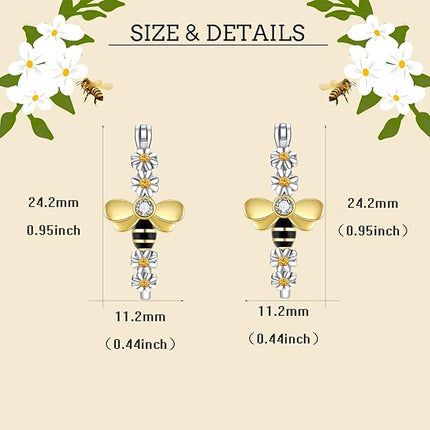 Honey Bee Earrings Daisy Bee Hoop Earrings Bee and Flower Earrings - 925 Sterling Silver Animal Daisy Earrings Jewelry For Teen Women