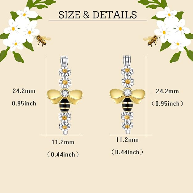 Honey Bee Earrings Daisy Bee Hoop Earrings Bee and Flower Earrings - 925 Sterling Silver Animal Daisy Earrings Jewelry For Teen Women