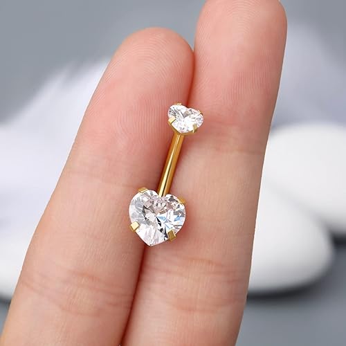 OUFER 14G Surgical Steel Faceted Heart Cubic Zirconia Navel Rings Body Piercing Jewelry