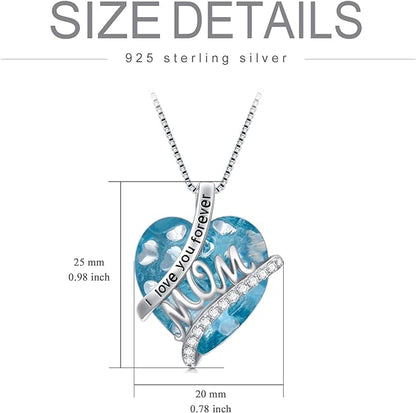 Mothers Necklace Gifts for Mom from Daughter Son, 925 Sterling Silver I Love You Mom Necklace Heart Birthstone Pendant Jewelry Birthday Mothers Day Valentines Day Gifts for Women Mom