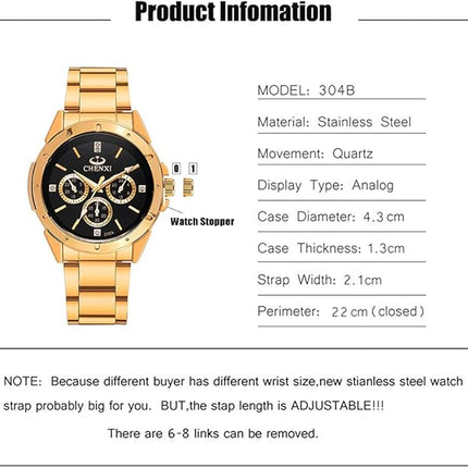 DREAMING Q&P Fq-005 Classic Style Gold Stainless Steel Mens Wrist Watches with Crystals for Man