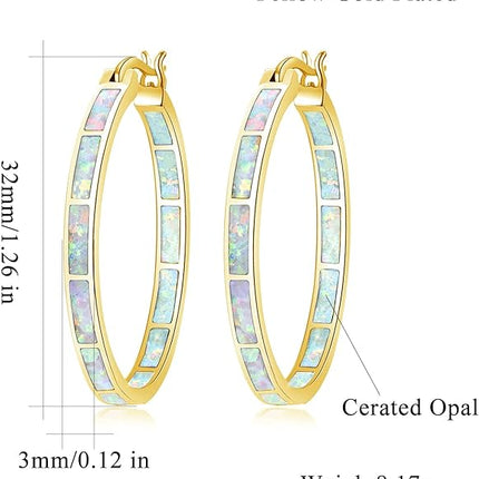 CiNily Opal Hoop Earrings,Women Jewelry Rhodium Plated Yellow Gold Plated Gemstone Big Hoop Earrings 32mm
