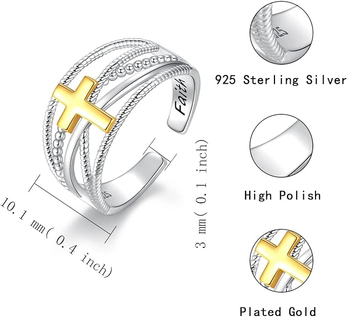 APOTIE Sterling Silver Cross Wrap Ring - S925 Faith Adjustable Ring Jewelry Inspirational Gift for Women