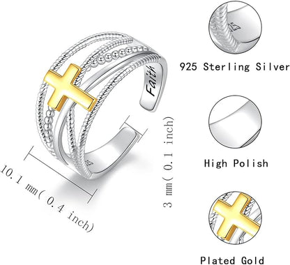 APOTIE Sterling Silver Cross Wrap Ring - S925 Faith Adjustable Ring Jewelry Inspirational Gift for Women