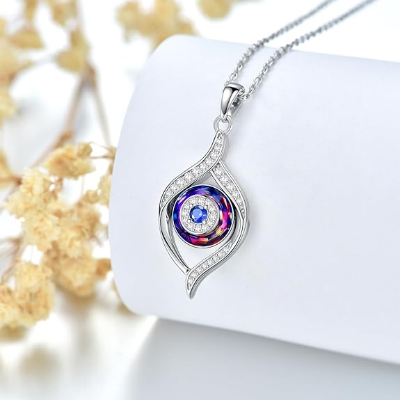 Evil Eye Necklace Sterling Silver Blue/Purple/White/Multi Eyes Pendant Necklace Luck Amulet Ojo Turco Jewelry Gift for Women Girls Daughter Mother