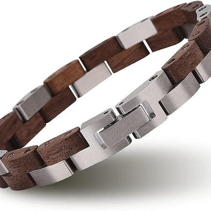 Mens Wooden Bracelet Stylish Wood & Stainless Steel Combined Wooden Bangle Jewelry Great Gift for Men