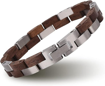 Mens Wooden Bracelet Stylish Wood & Stainless Steel Combined Wooden Bangle Jewelry Great Gift for Men