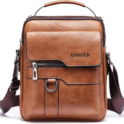 Messenger Bag for Men Crossbody Shoulder Purse Small Vintage PU Leather Satchel Pouch Side Crossover Handbag