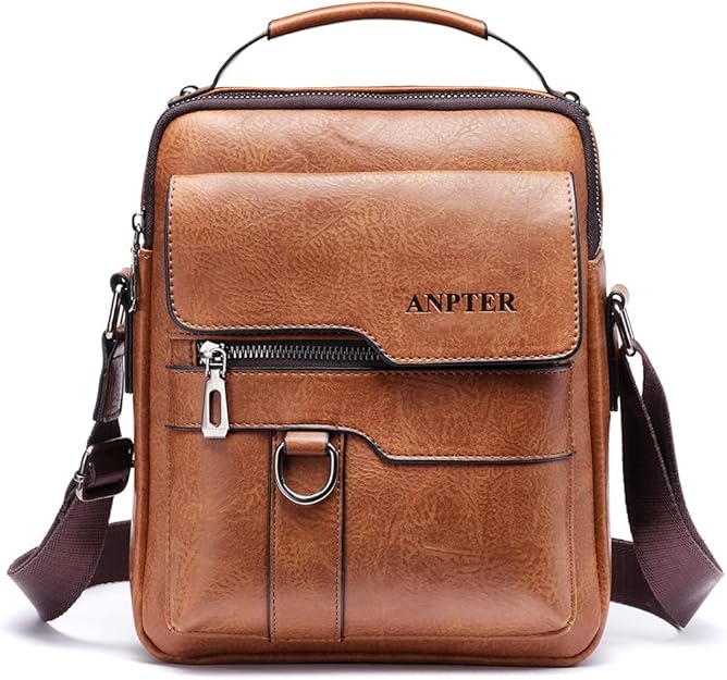 Messenger Bag for Men Crossbody Shoulder Purse Small Vintage PU Leather Satchel Pouch Side Crossover Handbag