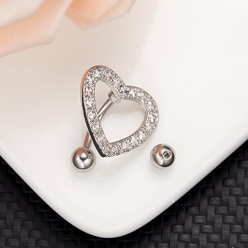 Harlermoon Heart Belly Button Rings CZ Crystal Belly Button Rings 14G Surgical Steel Piercing Jewelry