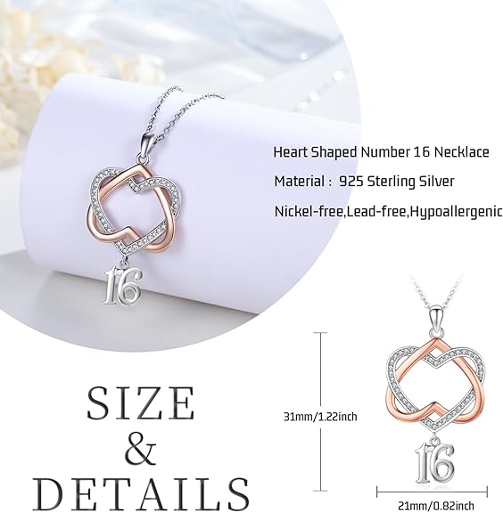 18 Year Old Girl Birthday Gifts/13th/16th/18th/21th/30th/40th/50th/60th/70th/80th Birthday Gifts for Her Mom Daughter Bestfriend 925 Sterling Silver Double Heart Pendant Necklace for Women Girlfriend Sister Mothers Day Christmas Anniversary Jewelry