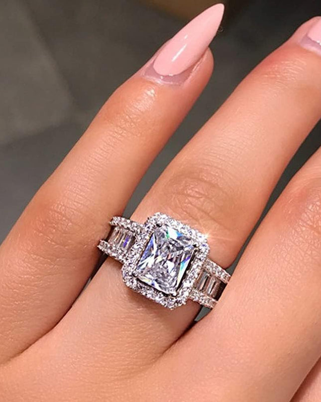 925 Sterling Silver Shiny Full Diamond Ring Cubic Zirconia Cocktail Rings CZ Diamond Ring Eternity Engagement Wedding Band Ring for Women (US Code 8)