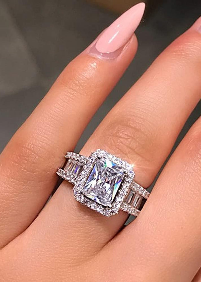 925 Sterling Silver Shiny Full Diamond Ring Cubic Zirconia Cocktail Rings CZ Diamond Ring Eternity Engagement Wedding Band Ring for Women (US Code 8)