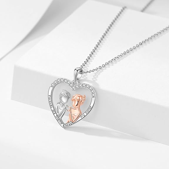 Sister Mother Daughter Necklace Jewelry Gifts Sterling Silver Sister Pendant Necklace Jewelry Birthday Gifts for Women US3