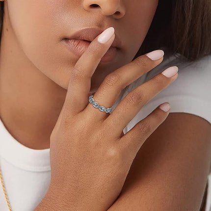 NARMO 925 Sterling Silver Women Rings Moon Star Ring Evil Eye Ring Colorful Cubic Zirconia Ring Stackable Vintage Rings Statement Rings for Women Size 8