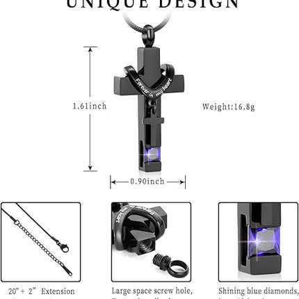 Crystal Cross Necklace for Ashes - Stainless Steel Keepsake Cremation Jewelry - Religious Cross Memorial Urn Necklace for Pet Human Ashes Pendant
