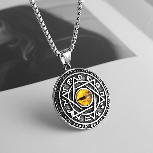 STWTR Red Eye Amulet Seal Solomon Hexagonal Star Twelve Constellation Pendant Blue Eye Stainless Steel Necklace